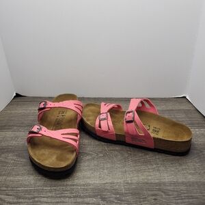 Birki’s Birkenstock Leather Adjustable Sandals Slide Pink 38 Narrow Womens 7